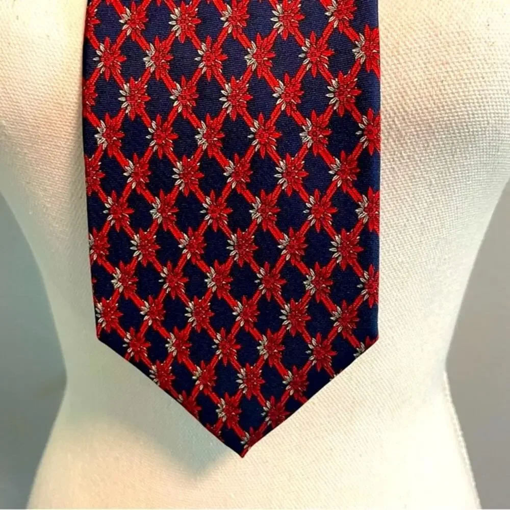 Lord & Taylor Mens Neck Tie Navy and Red Floral Pattern Excellent Condition
